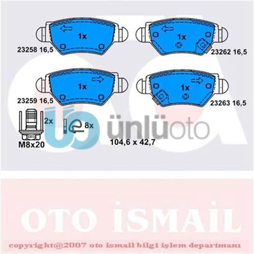ARKA FREN DİSK BALATA ASTRA G 9805 ZAFIRA A 9805 CORSA C-COMBO C 0309