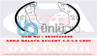 ARKA PABUÇ BALATA ACCENT 1.3-1.5 00-05 1.5CRDI 02-05 180x36