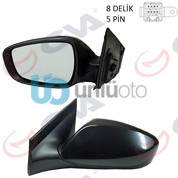 DIŞ DİKİZ AYNASI SOL BLUE 12 ELEKTRİKLİ ISITMALI SİYAH KAPAK DÜZ CAM 5 FİŞ VM-6