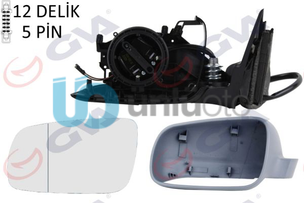 DIŞ DİKİZ AYNASI SOL PASSAT 97 ELEKTRİKLİ ISITMALI ASTARLI ASFERİK 5 FİŞ VM-189