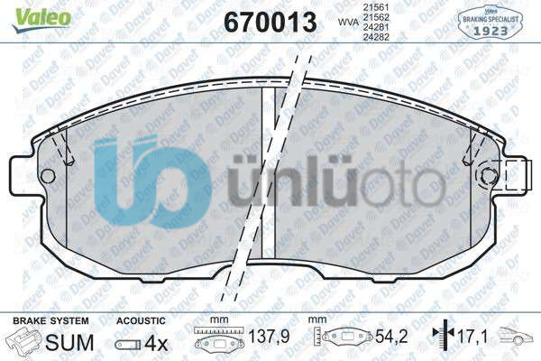 ON FREN BALATASI MAXIMA QX 2,0 94- JUKE 1,5DCI (FISLI)