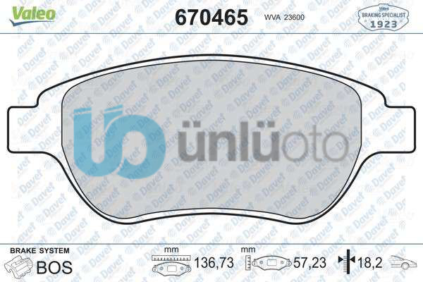 ON FREN BALATASI BERLINGO 02- C3 C4 ZSARA P207-P307 PARTNER 1,6I 16V-2,0HDI-2,0I