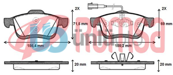 FREN BALATA ON CIFT FISLI FIAT DOBLO (152,263) 1.6 MJT 2010-/ DOBLO (152,263) 1.