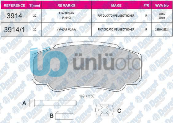 ARKA FREN BALATASI (DISKLI FREN) BOXER II JUMPER II DUCATO II 1800KG (16 JANT) 0