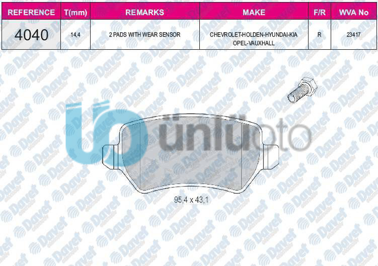 FREN BALATASI ARKA WVA 23417 OPEL ASTRA H 1.4 1.6 04= HYUNDAI IX20 1.4 16V 1.4C