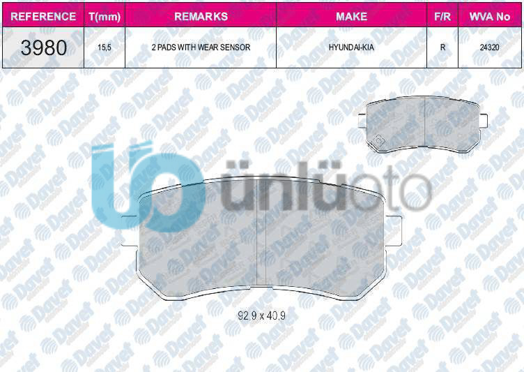 FREN BALATASI ARKA WVA 24320 HYUNDAI ACCENT ERA 07-11 I20 08-15  I30 07-12 IX20