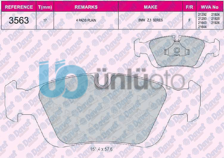 FREN BALATASI ON VWA 21292 BMW 3 SERISI E36 09/90-02/98 3 SERISI COMPACT E36 03/