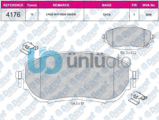 ON FREN BALATASI TOYOTA COROLLA 2013-  AURIS 2012- 1.33 1.6 BENZINLI 1.4 D4D D