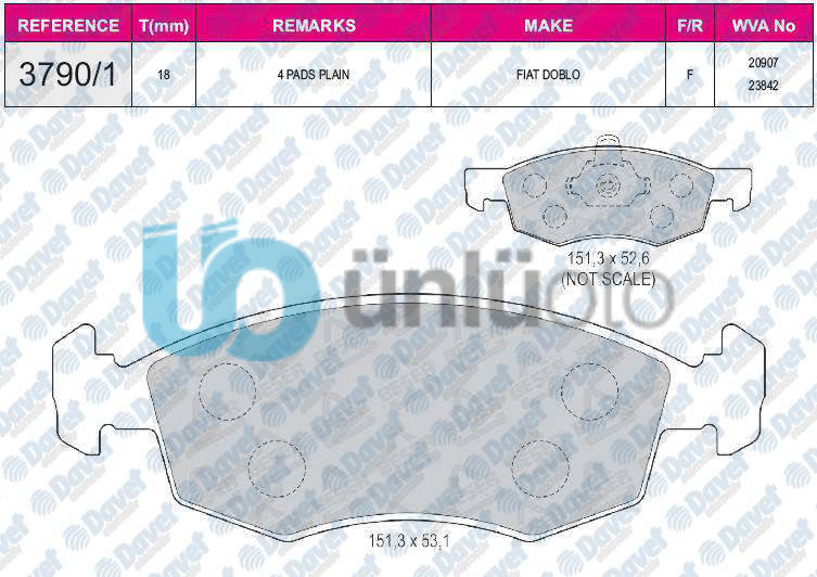 FREN BALATASI ON WVA 23842 FIAT DOBLO 1.9D JTD 01 -