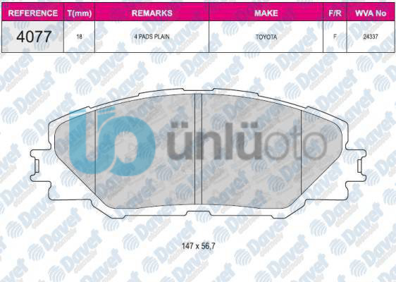 ON FREN BALATASI TOYOTA RAV 4 06-11 COROLLA  AURIS 1.33 1.4 1.6 2006-