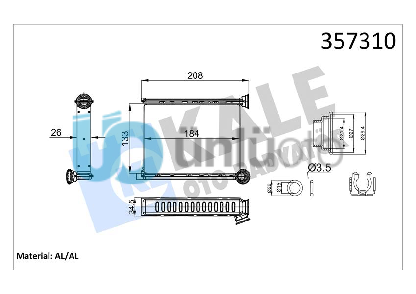 KALORIFER RADYATORU DACIA DUSTER II 1.5DCI 1.6 18= BORUSUZ-APARATLI BRAZING AL/