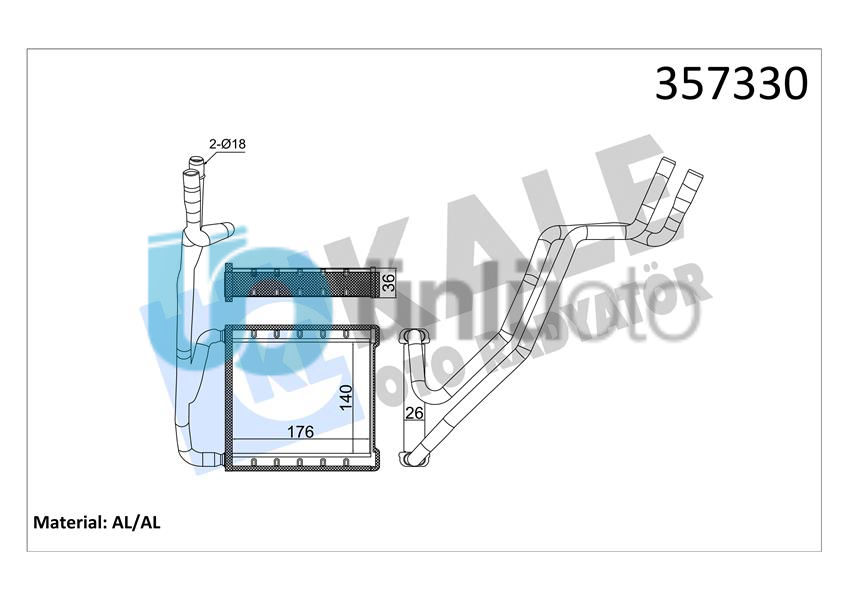 KALORIFER RADYATORU FORD FIESTA VII 1.5TDCI 17= BORULU-APARATLI [BRAZING AL/AL]