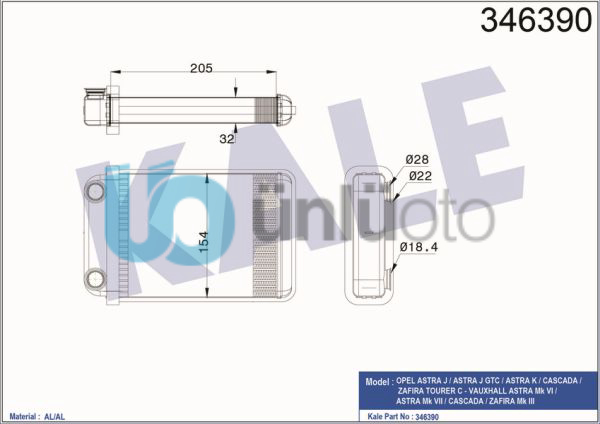 KALORIFER RADYATORU ASTRA J ASTRA J GTC ASTRA K CASCADA ZAFIRA TOURER C VAUXHALL