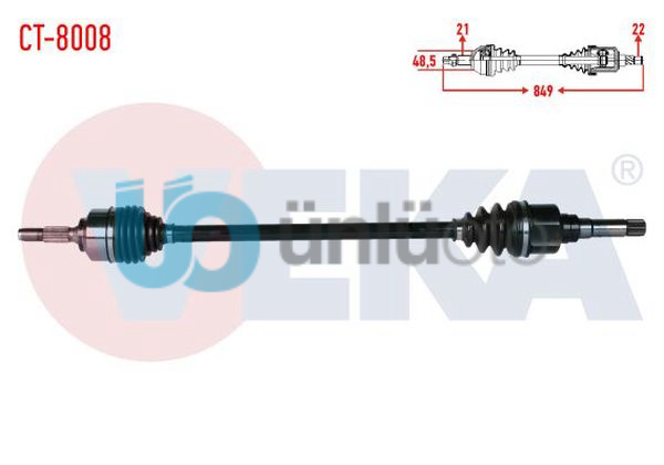 KOMPLE AKS SAG ON CITROEN C2 (JM) 1.4 HDI MA68 SANZIMAN UZUNLUK 849mm 2003-2009