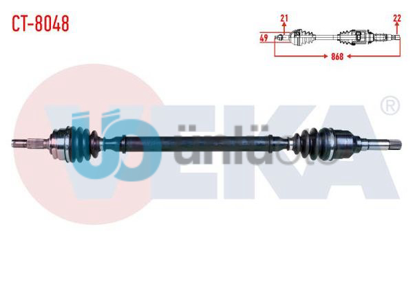 KOMPLE AKS SAG ON CITROEN C3 II 1.4 HDI M-T 21X22X49 UZUNLUK 868mm 2009-2016
