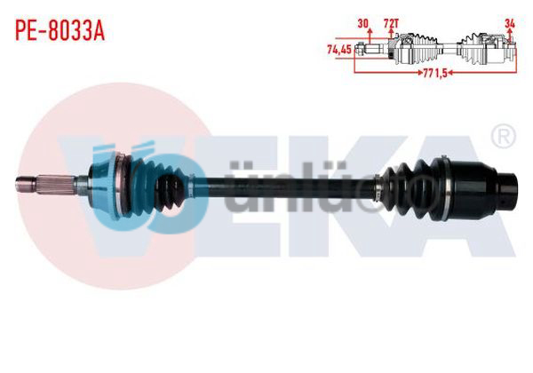KOMPLE AKS SAG ON KARSAN J10 2.3 D ABSLI 72 DIS UZUNLUK 771,5mm 2010-