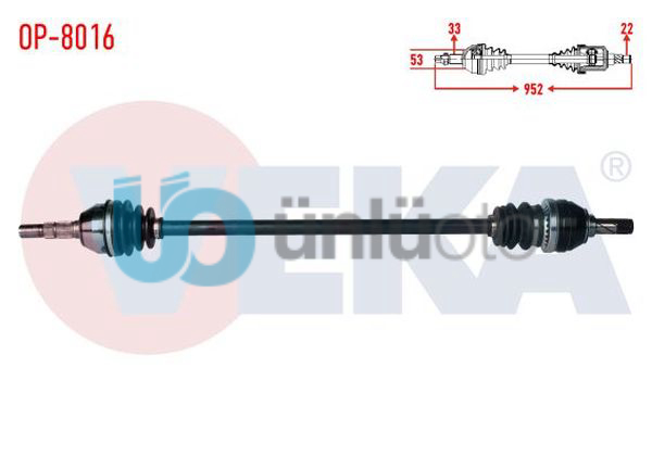 KOMPLE AKS SAG ON OPEL ASTRA H 1.4i UZUNLUK 952mm 2004-2010