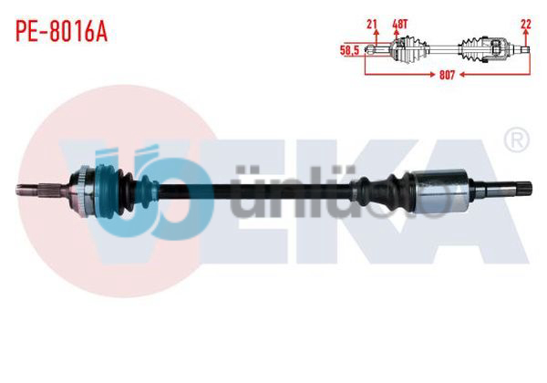 KOMPLE AKS SAG ON PEUGEOT 106 II 1.4i ABSLI 48 DIS UZUNLUK 807mm 1996-2002