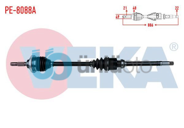 KOMPLE AKS SAG ON PEUGEOT 206+ 1.4 HDI ABSLI 48 DIS UZUNLUK 886 mm 2009-