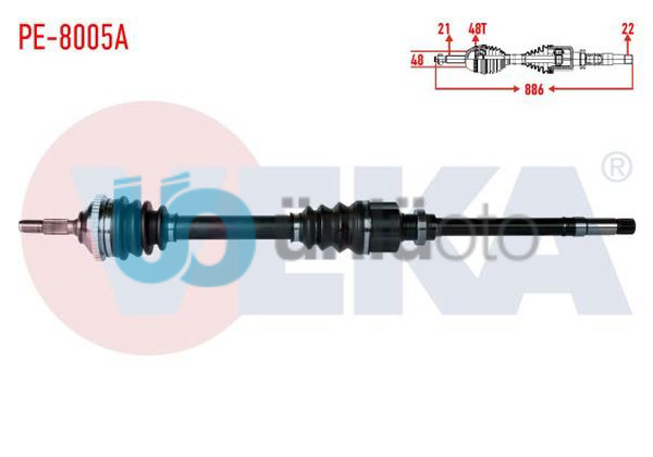 KOMPLE AKS SAG ON PEUGEOT 206 (2A/C) 1.4 HDI 90 HP ABSLI 48 DIS UZUNLUK 886mm 19