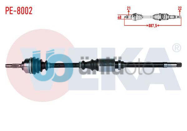 KOMPLE AKS SAG ON PEUGEOT 206 (2A/C) 1.4i 16v  UZUNLUK 887,5mm 1998-2006
