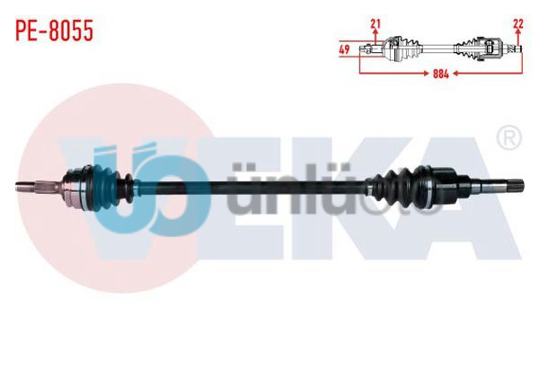KOMPLE AKS SAG ON PEUGEOT 301 1.2 VTI M-T UZUNLUK 884mm 2012-