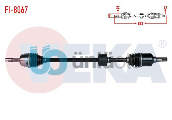 KOMPLE AKS SAG ON UZUNLUK 883mm FIAT LINEA (323) 1.4 2007- / GRANDE PUNTO (199)
