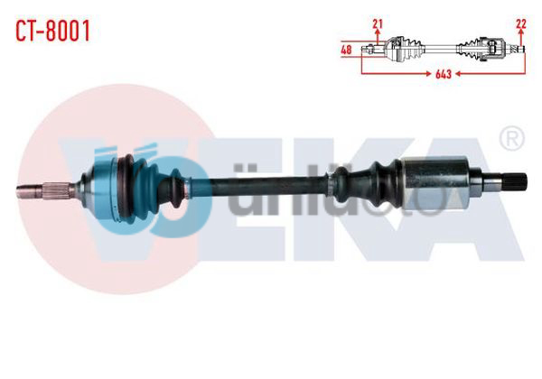 KOMPLE AKS SOL ON CITROEN C2 (JM) 1.4 YAYLI TIP UZUNLUK 643mm 2003-2009