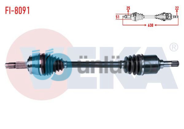 KOMPLE AKS SOL ON FIAT STILO (192) 1.6 16v M-T UZUNLUK 638mm 2001-2010