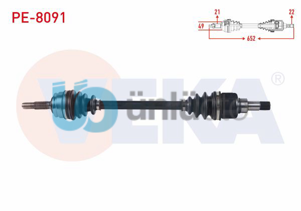 KOMPLE AKS SOL ON PEUGEOT 208 1.2 UZUNLUK 652 mm 2012-
