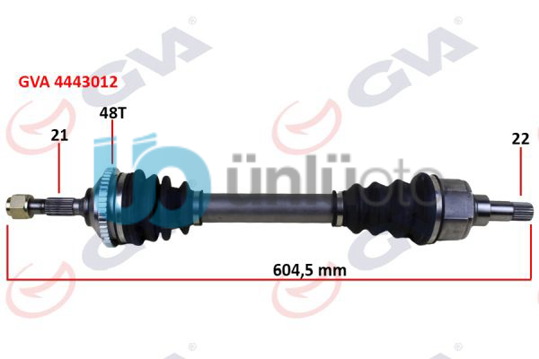KOMPLE AKS SOL PEUGEOT 206 1.6i 98-06 TU5 ABS Lİ 48 DİŞ 604mm