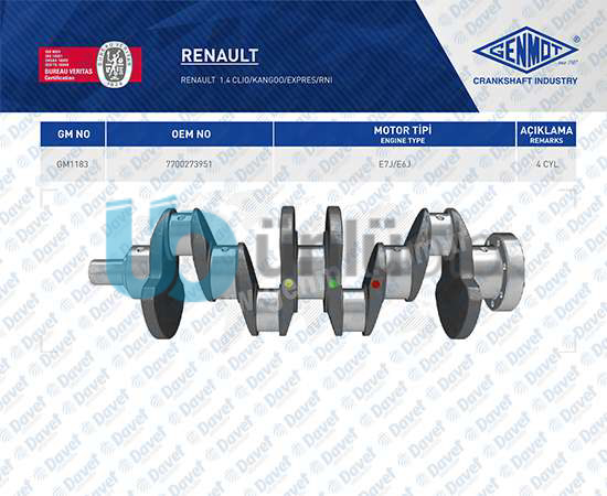 KRANK MILI RENAULT R9 R19 CLIO KANGOO 1.4 E7J ENJEKSIYONLU
