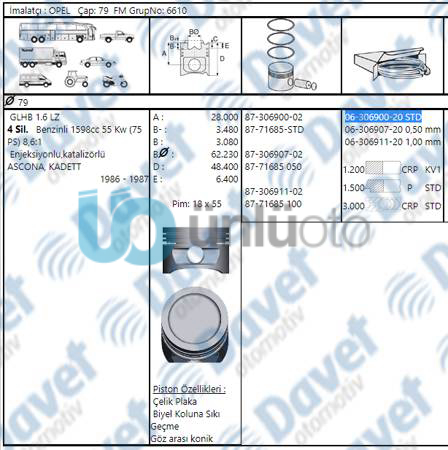SEGMAN TAKIMI 16SV C16NZ ASTRA F VECTRA A (79,00MM) STD