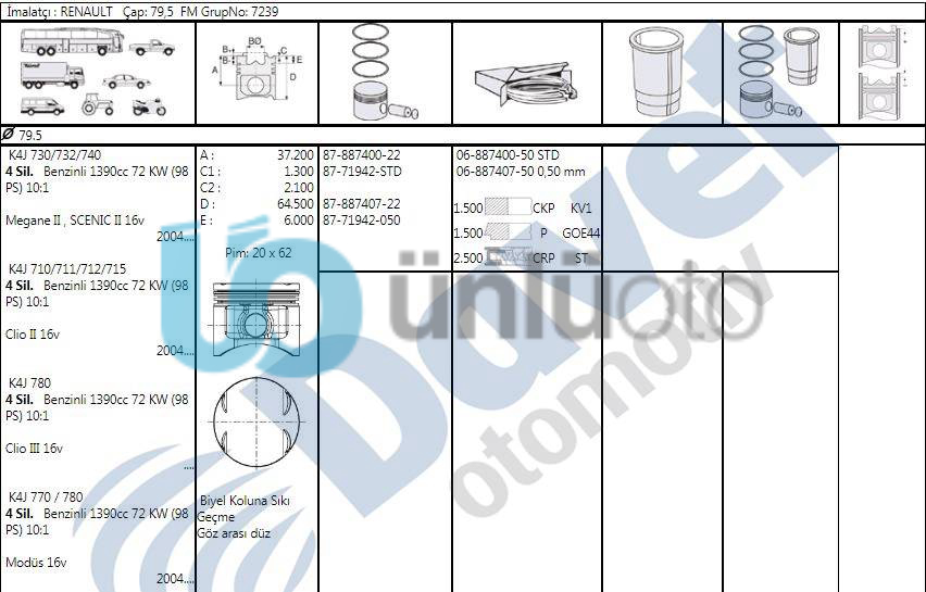 MOTOR SEGMAN MEGANE II CLIO II III SCENIC II MODUS 1.4 16V 1.6 16V K4J K4M (79,5