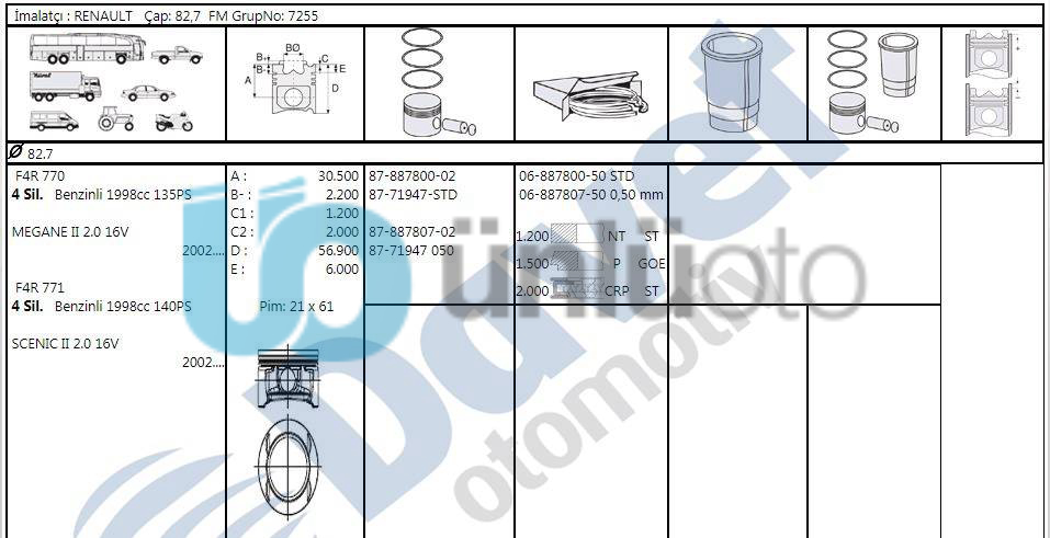 MOTOR SEGMANI MEGANE II-SCENIC-LAGUNA 2,0 16V F4R (82,70mm) (050)