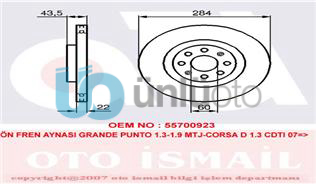 ÖN FREN AYNASI CORSA D 07 CORSA E 14 ADAM 13 PUNTO EVO-GRANDE PUNTO 05 284x22x6D
