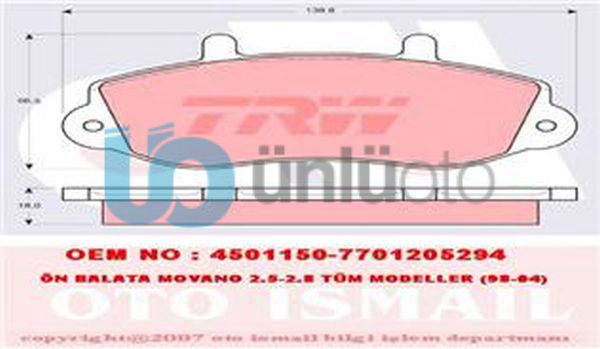 ÖN FREN BALATASI OPEL MOVANO 1.9 DTI 2.5 2.8 98 RENAULT MASTER II 98