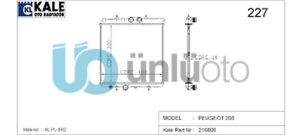 MOTOR SU RADYATORU P206 P206+ (T3E) 1,1I / 1,4I 8V 98 KLIMASIZ (1 SIRA ALB SIST