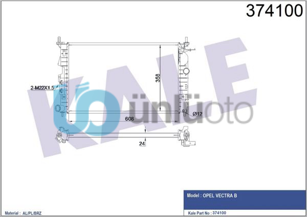 MOTOR SU RADYATORU M.T VECTRA B X25XE 608X358X22