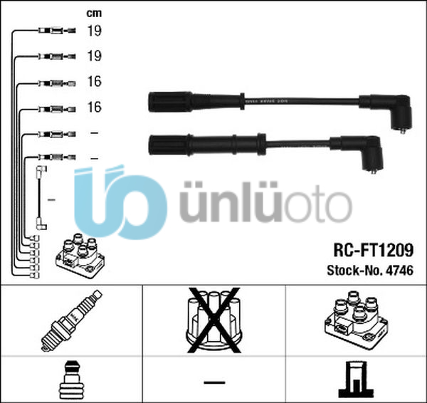 RC-FT1209 BUJİ KABLOSU TK ALBEA SOLE-PALIO SOLE 1.4 8V-DOBLO-DOBLO KARGO 1.4ie-G