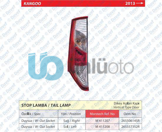 STOP LAMBASI RENAULT KANGOO 13 DAK DUYSUZ SOL