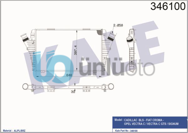 TURBO RADYATÖRÜ INTERCOOLER VECTRA C-SIGNUM AL/PL/BRZ 650x397x.4x30