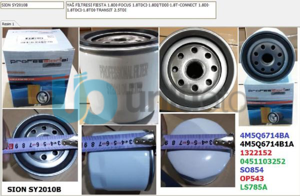 YAĞ FİLTRESİ FIESTA 1.8DI-FOCUS 1.8TDCI-1.8DI/TDDİ-1.8T-CONNECT 02 14 1.8TDCI TR