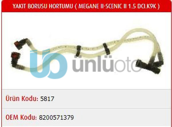 YAKIT BORUSU HORTUMU MEGANE II-SCENIC II 1.5 DCI.K9K