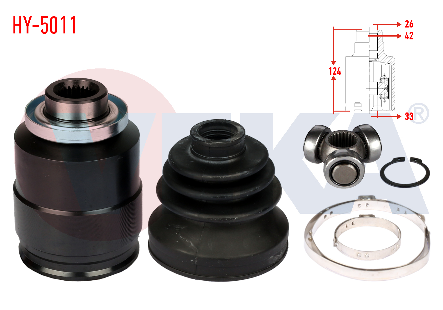 AKS KAFASI SAG ON IC HYUNDAI ACCENT ERA 1.5 CRDI  26X33X42 UZUNLUK 124 mm 2006-2