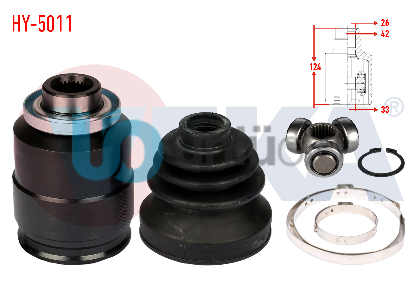 AKS KAFASI SAG ON IC HYUNDAI ACCENT ERA 1.5 CRDI  26X33X42 UZUNLUK 124 mm 2006-2