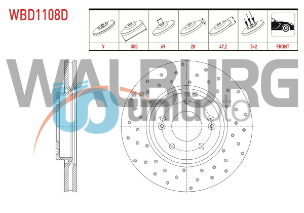 FREN DISKI ON HAVALI PERFORMANS DELIKLI 5 BJN 300X28X69X47,2 HYUNDAI I30 1.6 GDI