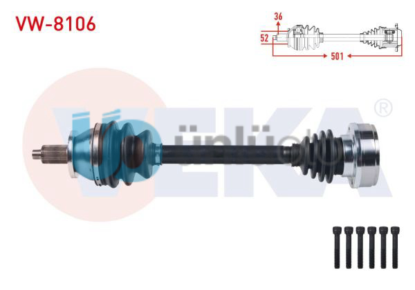 KOMPLE AKS SOL ON UZUNLUK 501mm VOLKSWAGEN POLO 1.4 TDI M-T 2001-2012 / SEAT COR