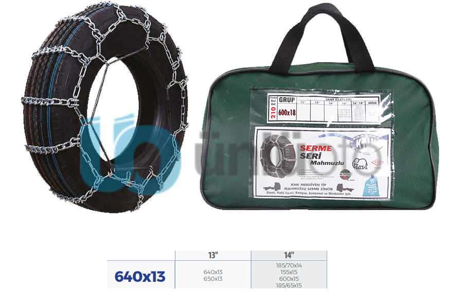 PATİNAJ ZİNCİRİ BİNEK VE HAFİF TİC.ARAÇ SERME 13-14 JANT 640x13 ZİNCİR EBATLARI