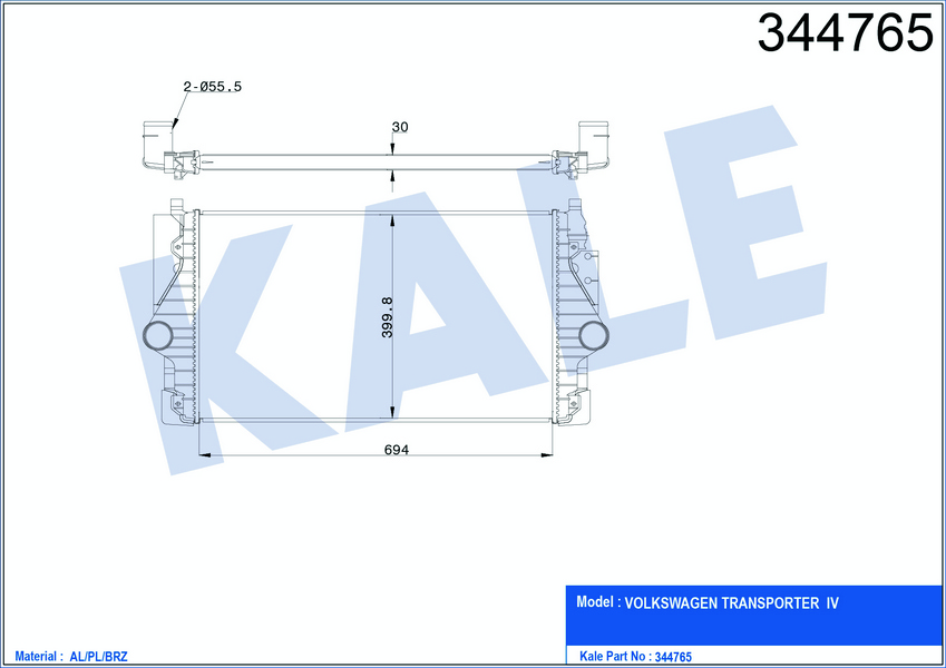 TURBO RADYATÖRÜ INTERCOOLER VW TRANSPORTER T4 2.5 TDİ 95-03 694x415x34 AL/PL/BRZ